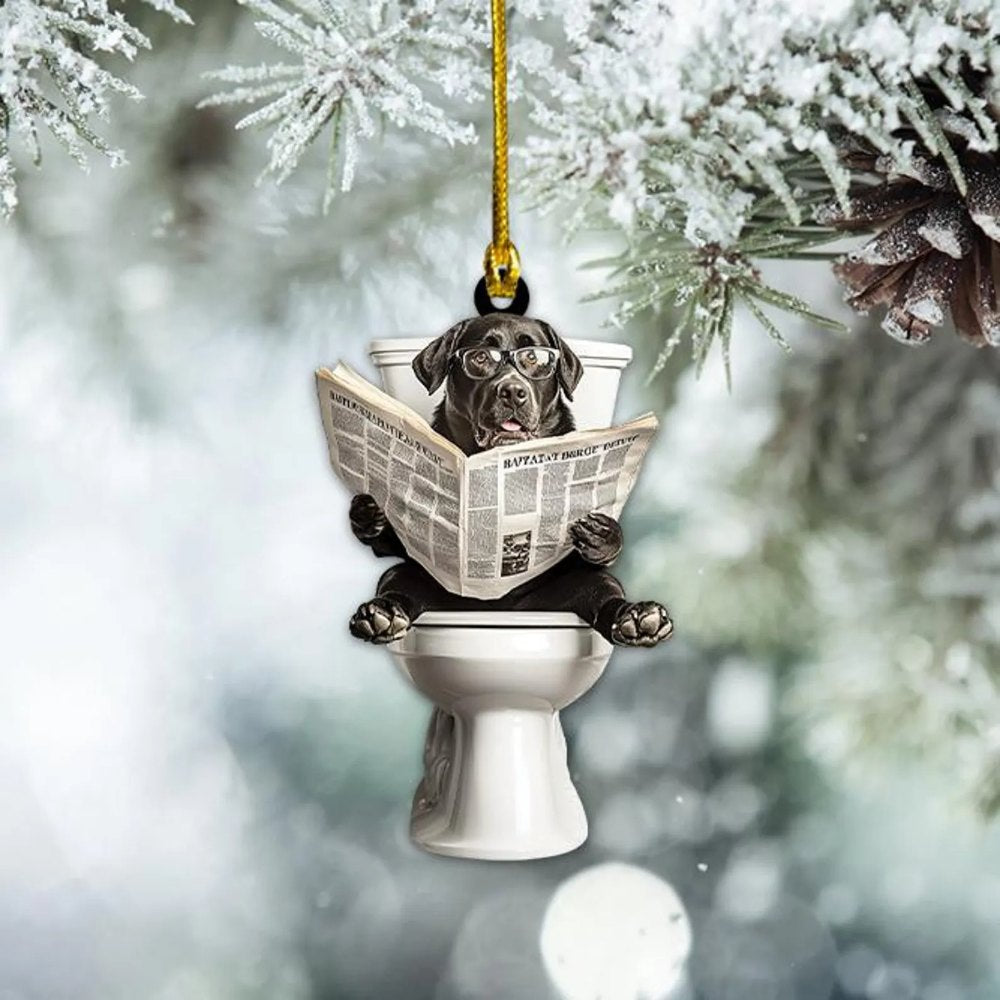 Labrador Retriever - Dog Sitting On Toilet Ornament  OT019