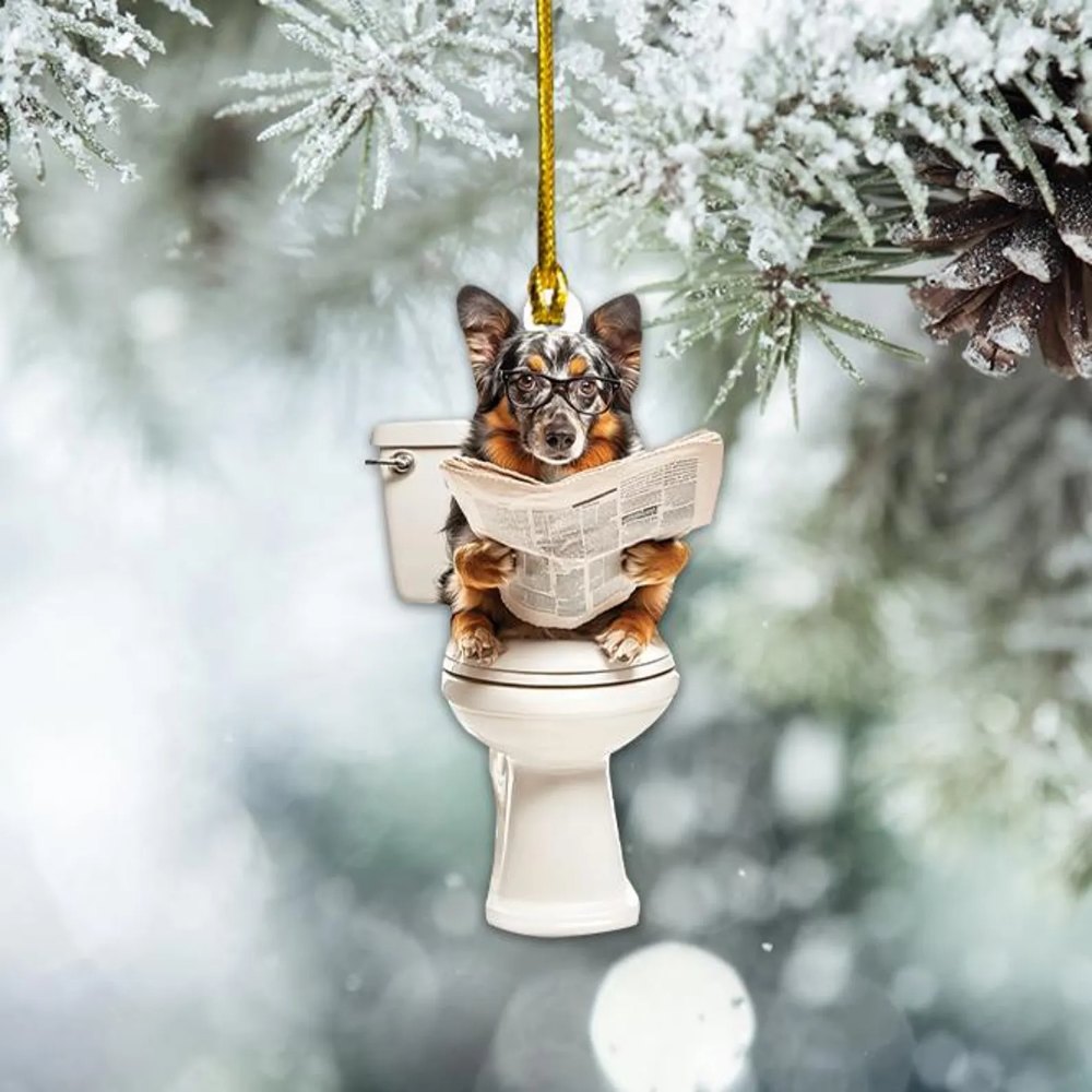 Australian Shepherd - Dog Sitting On Toilet Ornament  OT022