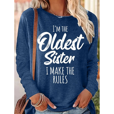 Women's Funny Sister Gift Oldest Sister Casual Long Sleeve Top