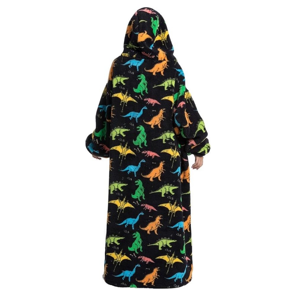 Oversized Wearable Hoodie Blanket – Black Dinosaur