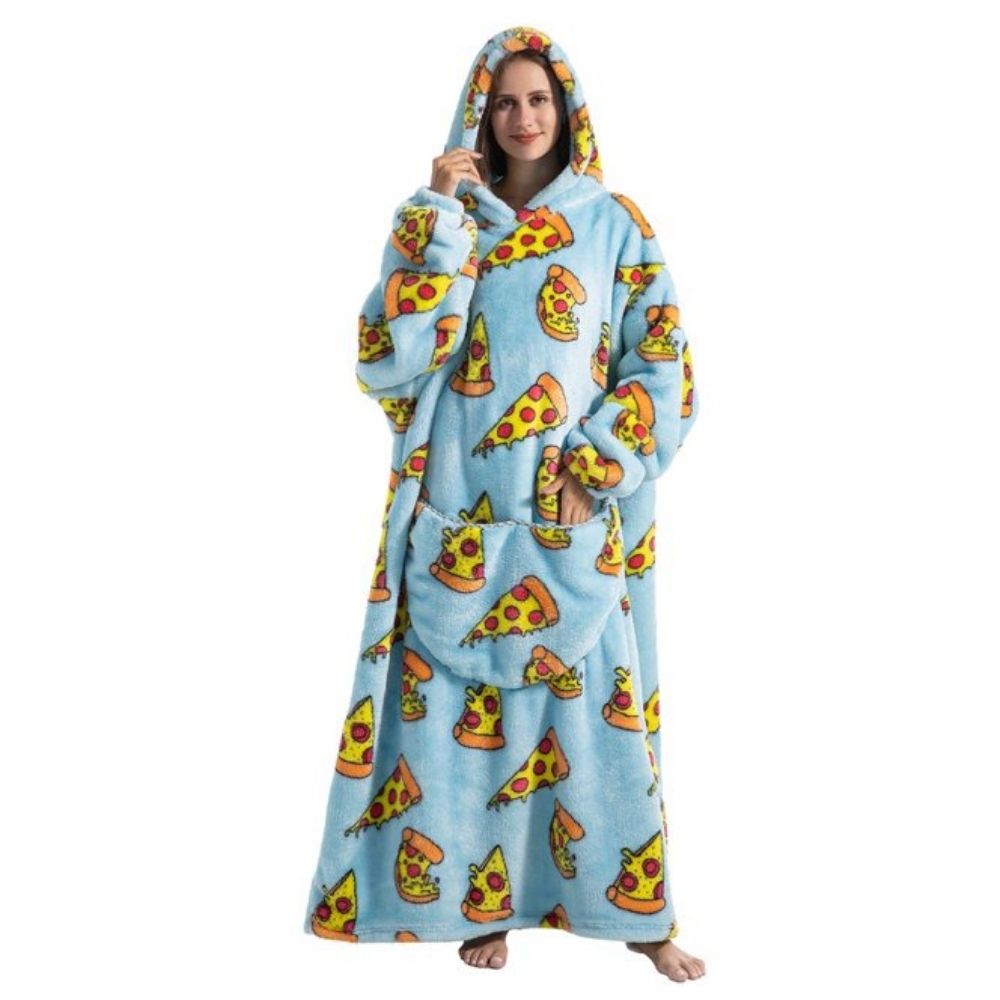 Oversized Wearable Hoodie Blanket – Blue Pizza