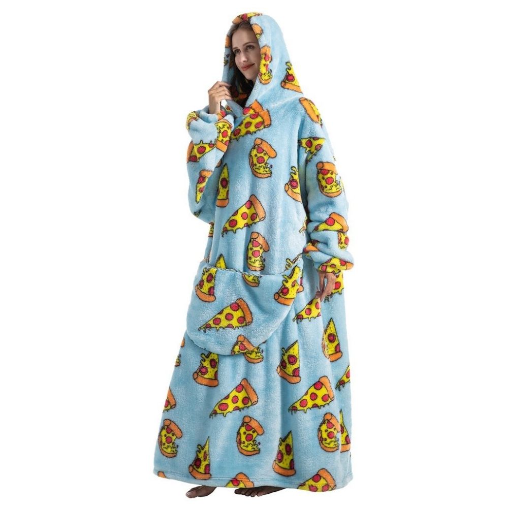 Oversized Wearable Hoodie Blanket – Blue Pizza