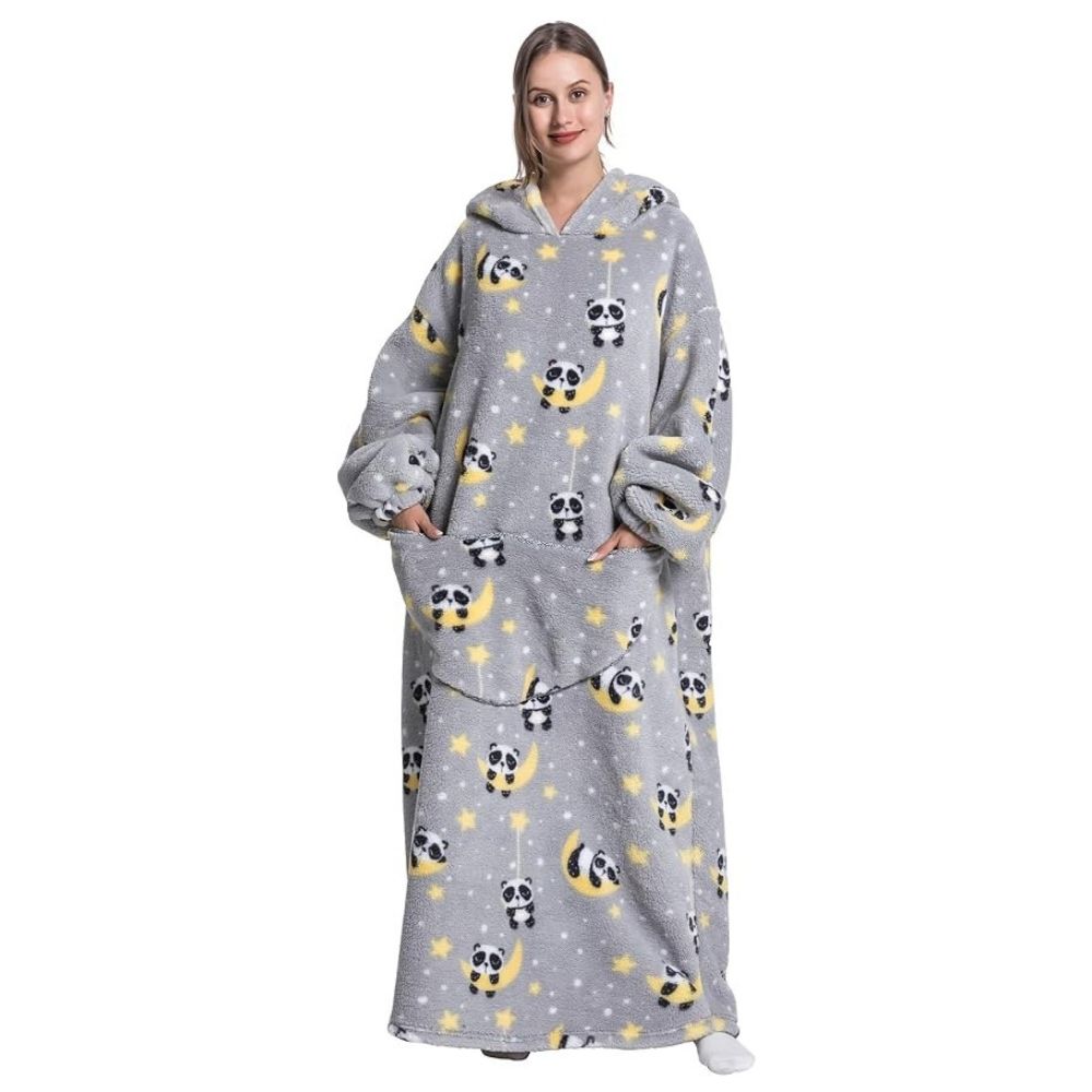 Oversized Wearable Hoodie Blanket – Gray Panda