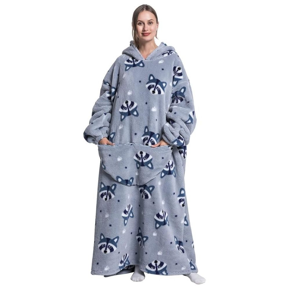 Oversized Wearable Hoodie Blanket – Gray Raccoon
