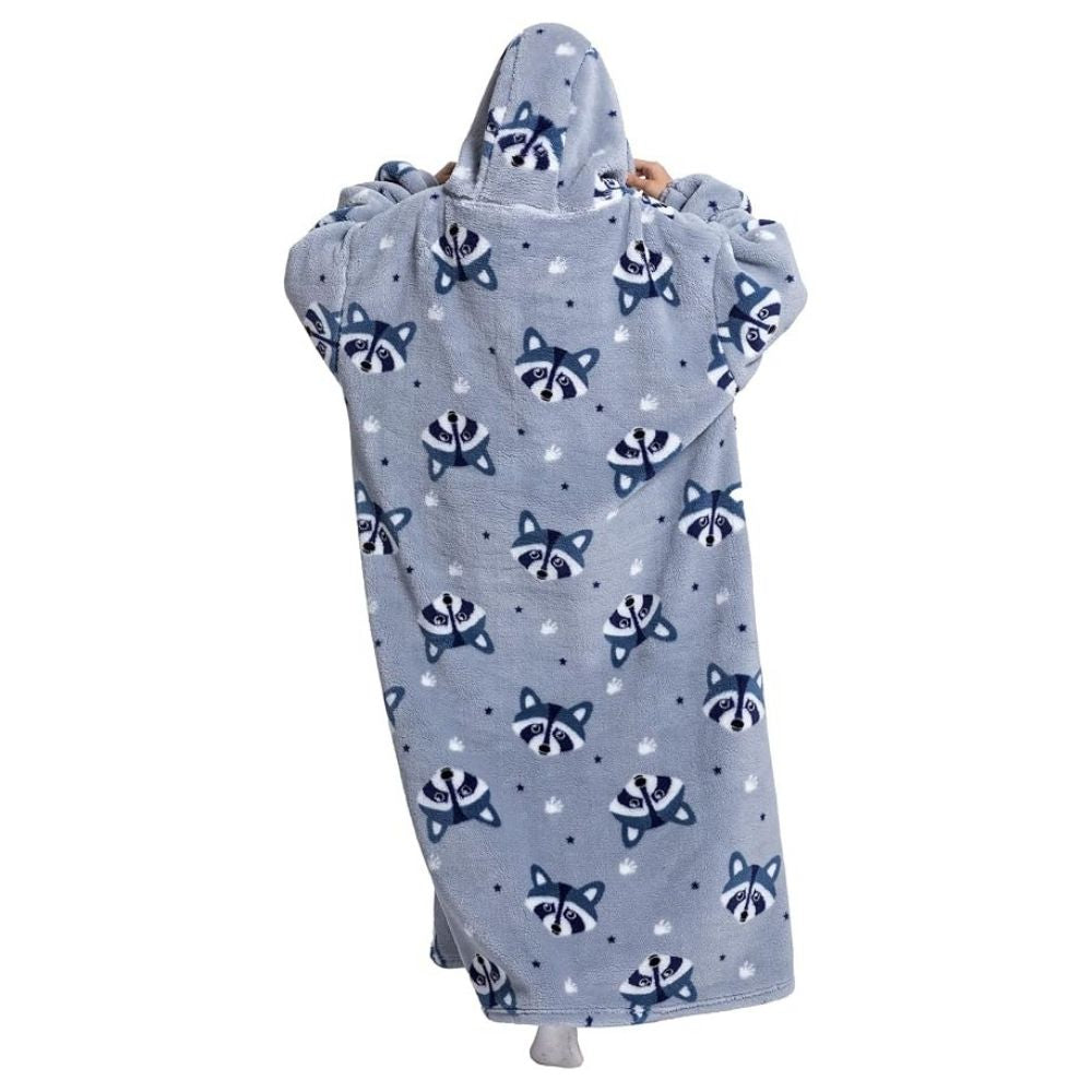 Oversized Wearable Hoodie Blanket – Gray Raccoon