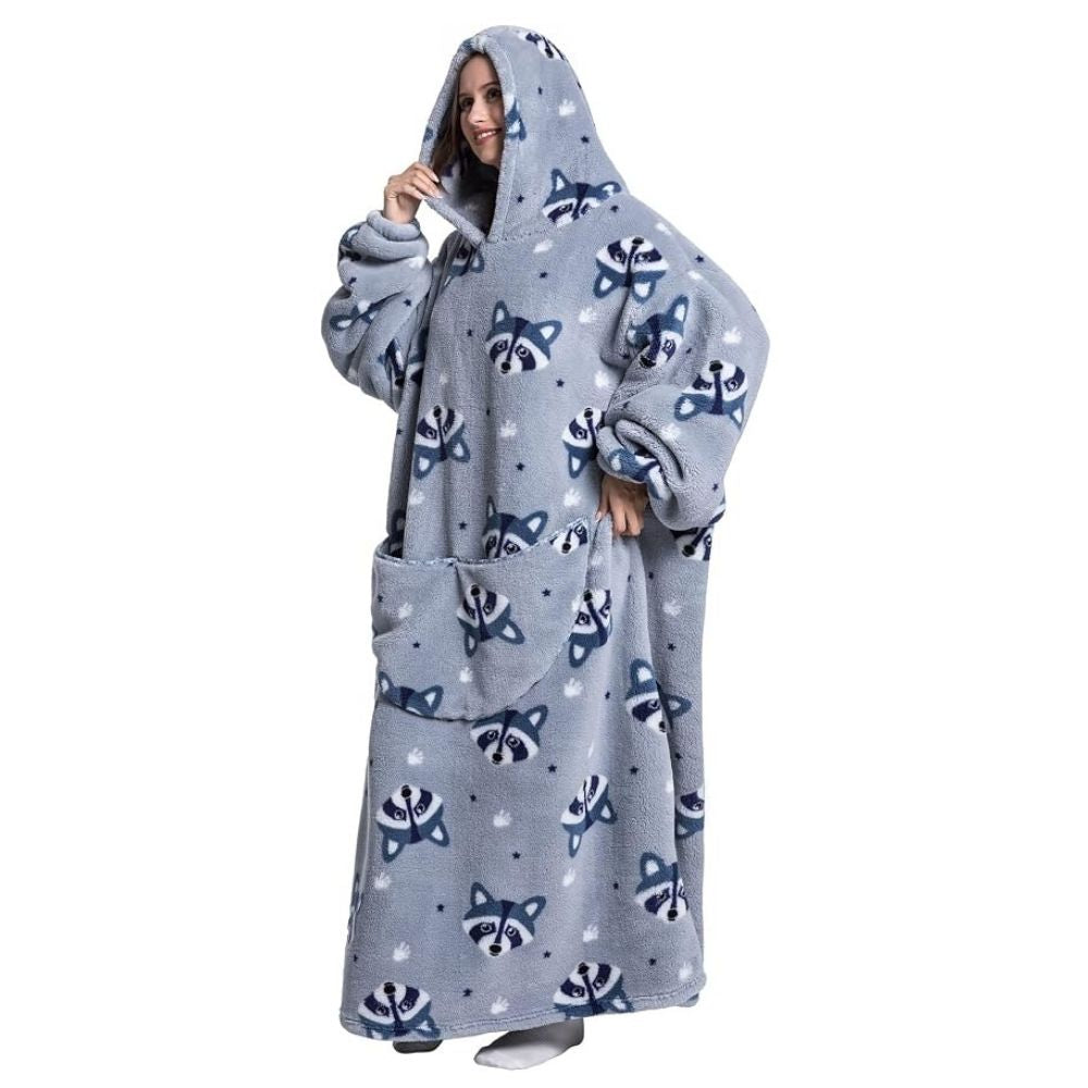 Oversized Wearable Hoodie Blanket – Gray Raccoon