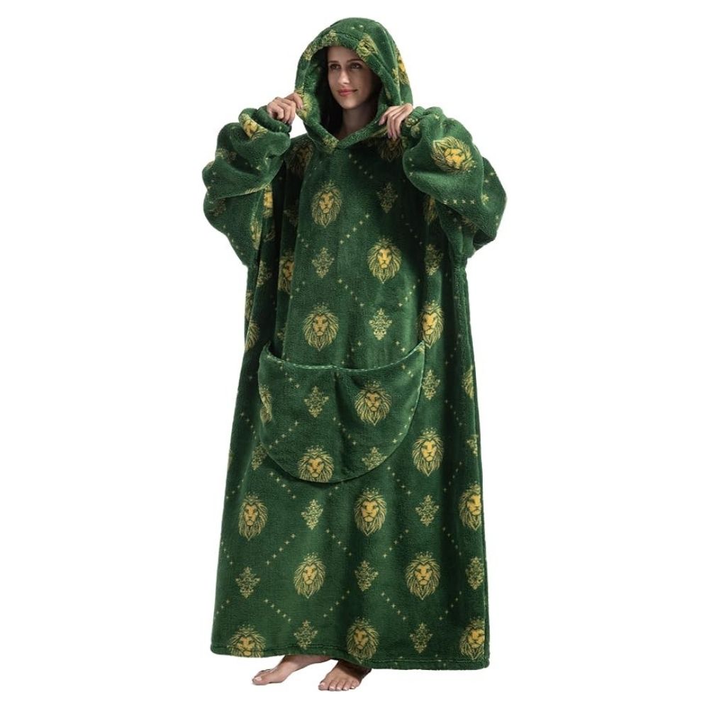 Oversized Wearable Hoodie Blanket – Green Lion