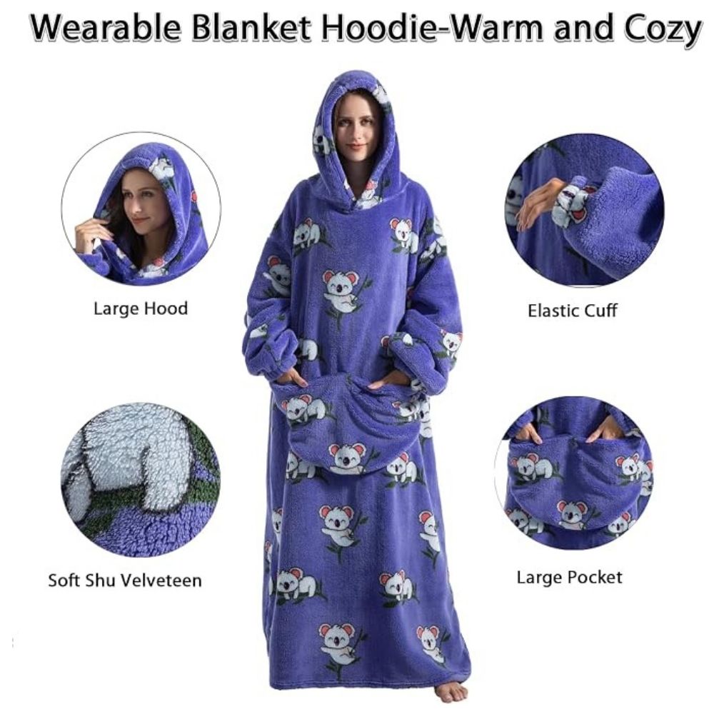 Oversized Wearable Hoodie Blanket – Purple Koala