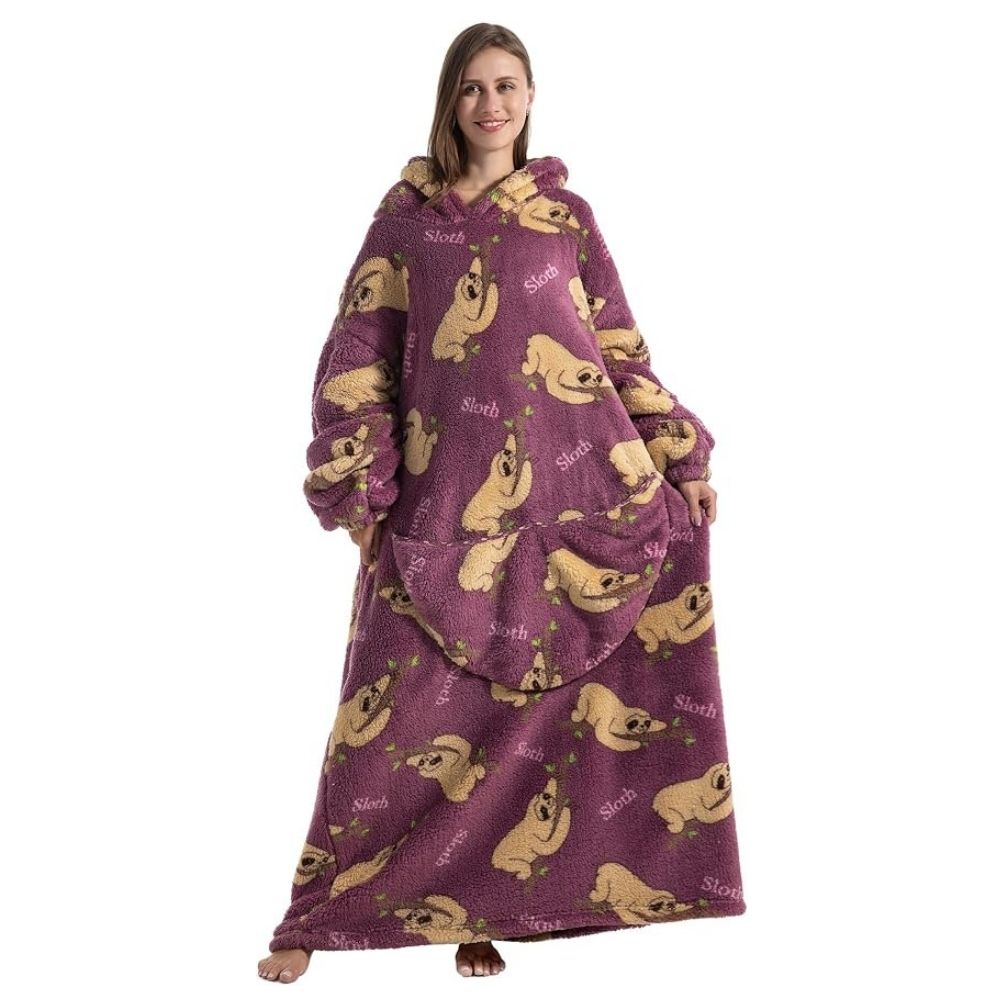 Oversized Wearable Hoodie Blanket – Purple Sloth