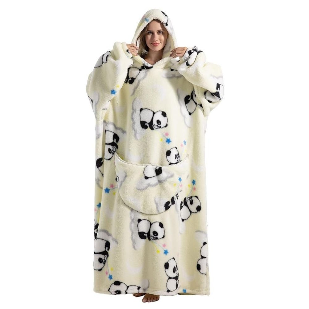 Oversized Wearable Hoodie Blanket – White Panda