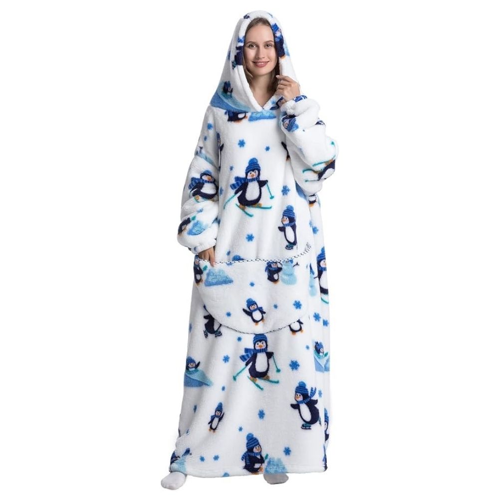 Oversized Wearable Hoodie Blanket – White Penguin