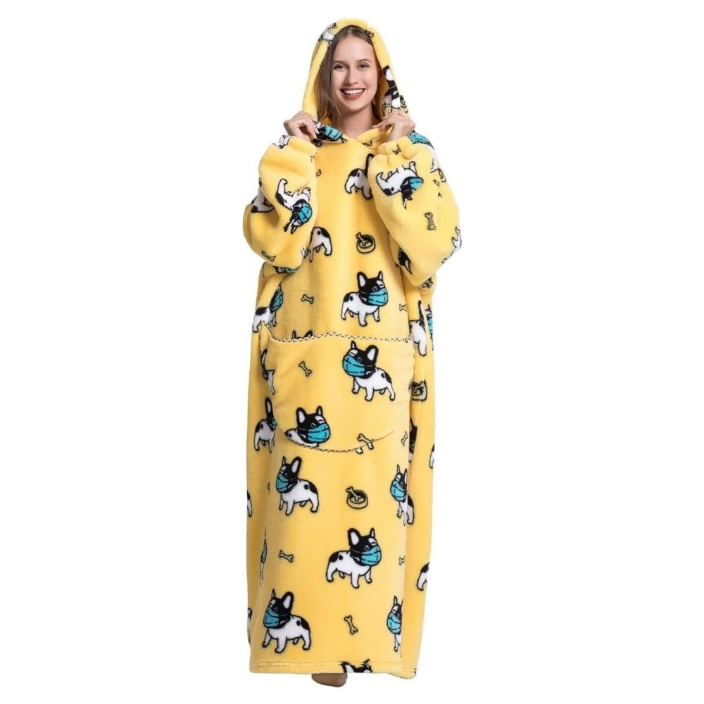 Oversized Wearable Hoodie Blanket – Yellow Bulldog