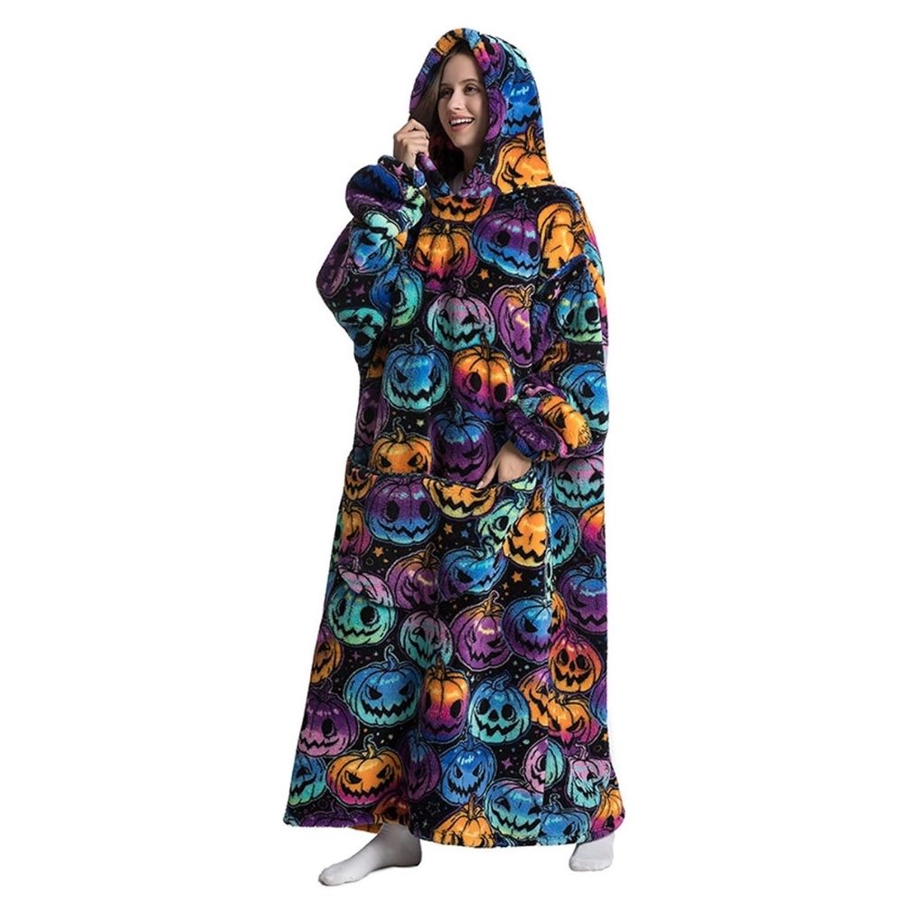 Oversized Wearable Hoodie Blanket – Black Pumpkin