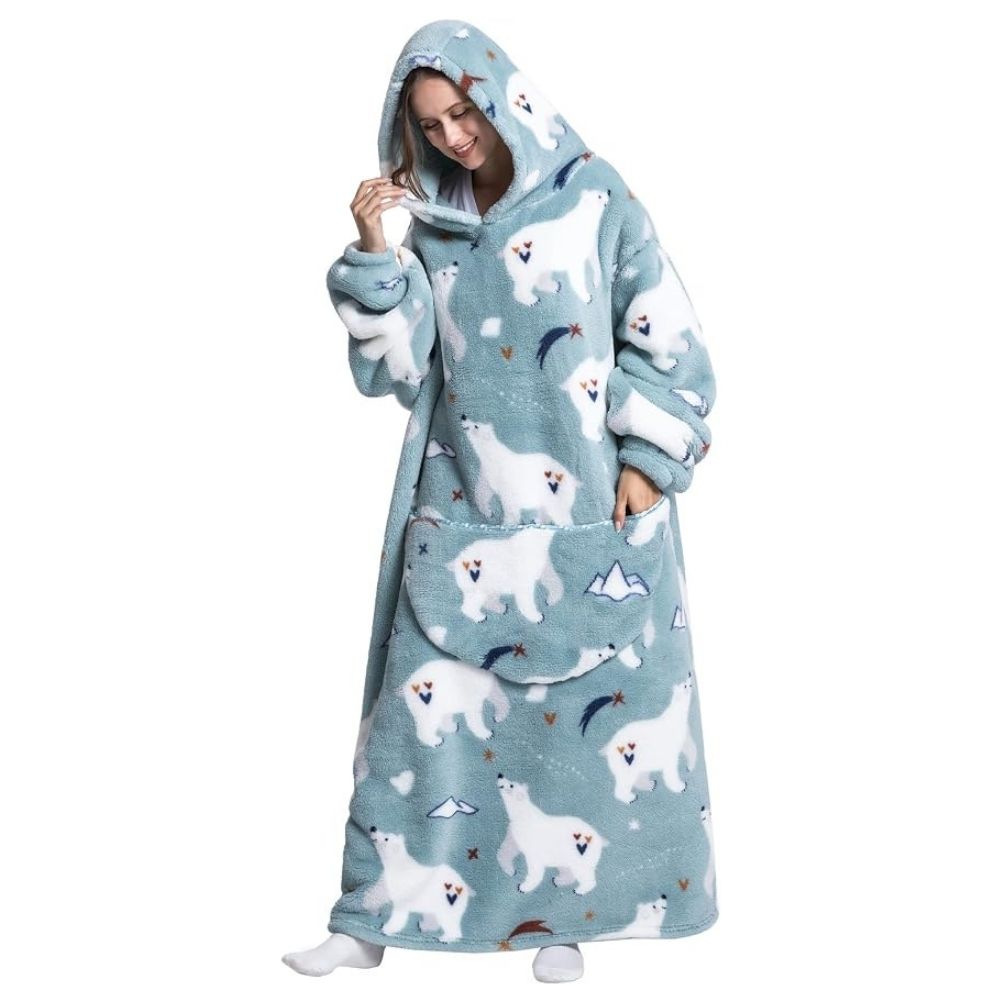 Oversized Wearable Hoodie Blanket – Blue Polar Bear