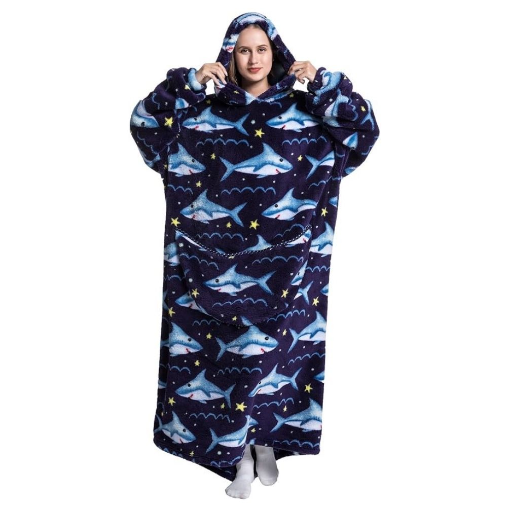 Oversized Wearable Hoodie Blanket – Blue Shark