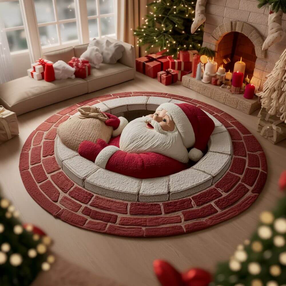 Santa's Gift Delivery 3D Illusion Round Rug - H735