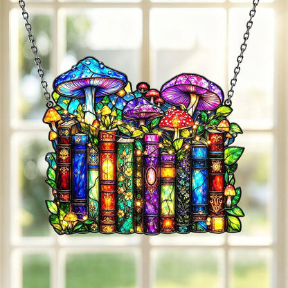 Vintage Mushroom Book - Acrylic Suncatcher