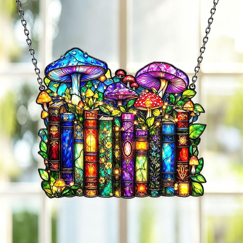 Vintage Mushroom Book - Acrylic Suncatcher