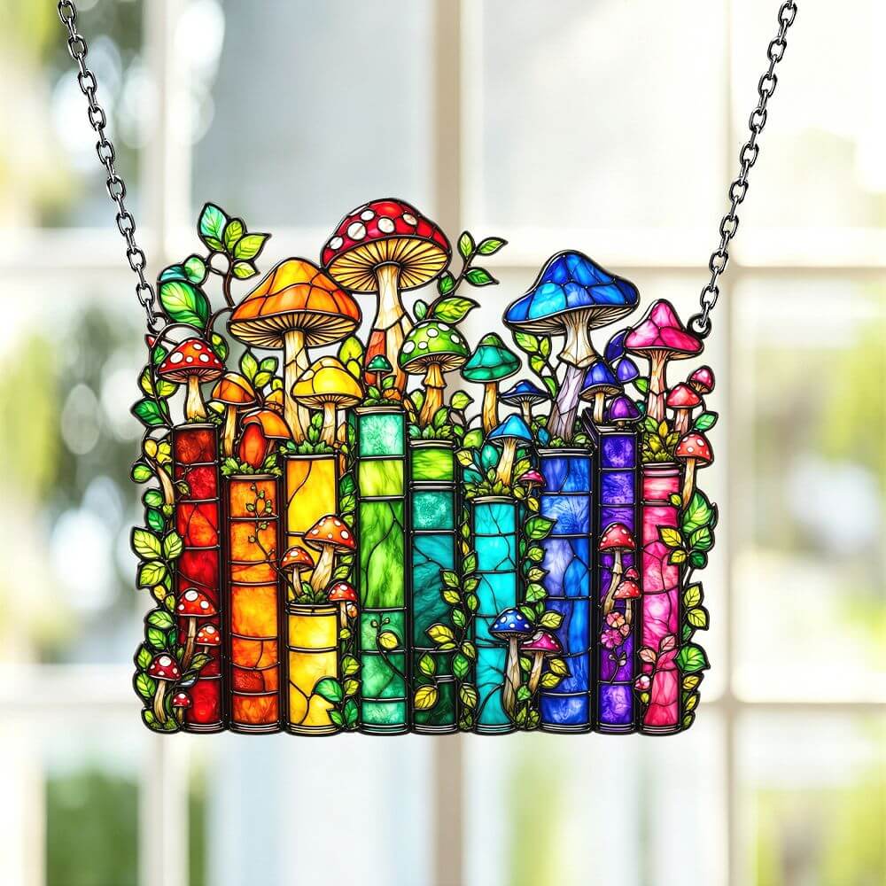 Vintage Mushroom Book - Acrylic Suncatcher