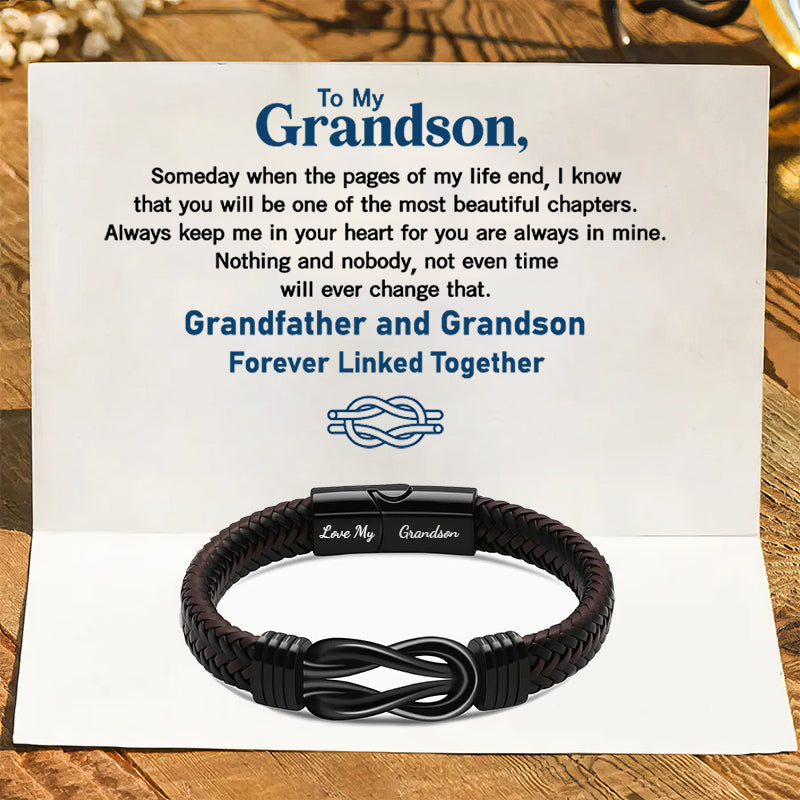 "Grandfather and Grandson Forever Linked Together" Black Braided Leather Bracelets - Forever Linked