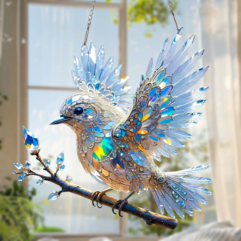 Crystal Sky Bluebird Stained Art Ornament