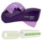 A purple and translucent purple EAGLE auto tape dispenser shown with two rolls of clear tape featuring green grid patterns, on a solid white background.