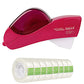 A red Eagle brand automatic tape dispenser shown above a roll of clear tape with green printed labels, on a plain white background.