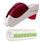 An Eagle brand automatic tape dispenser shown with a roll of clear tape featuring green adhesive labels, on a solid white background.