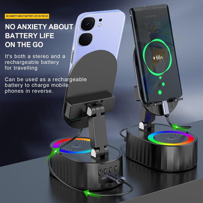 2025 Upgraded Cell Phone Stand with Induction Speaker/Power Bank/Atmosphere Light
