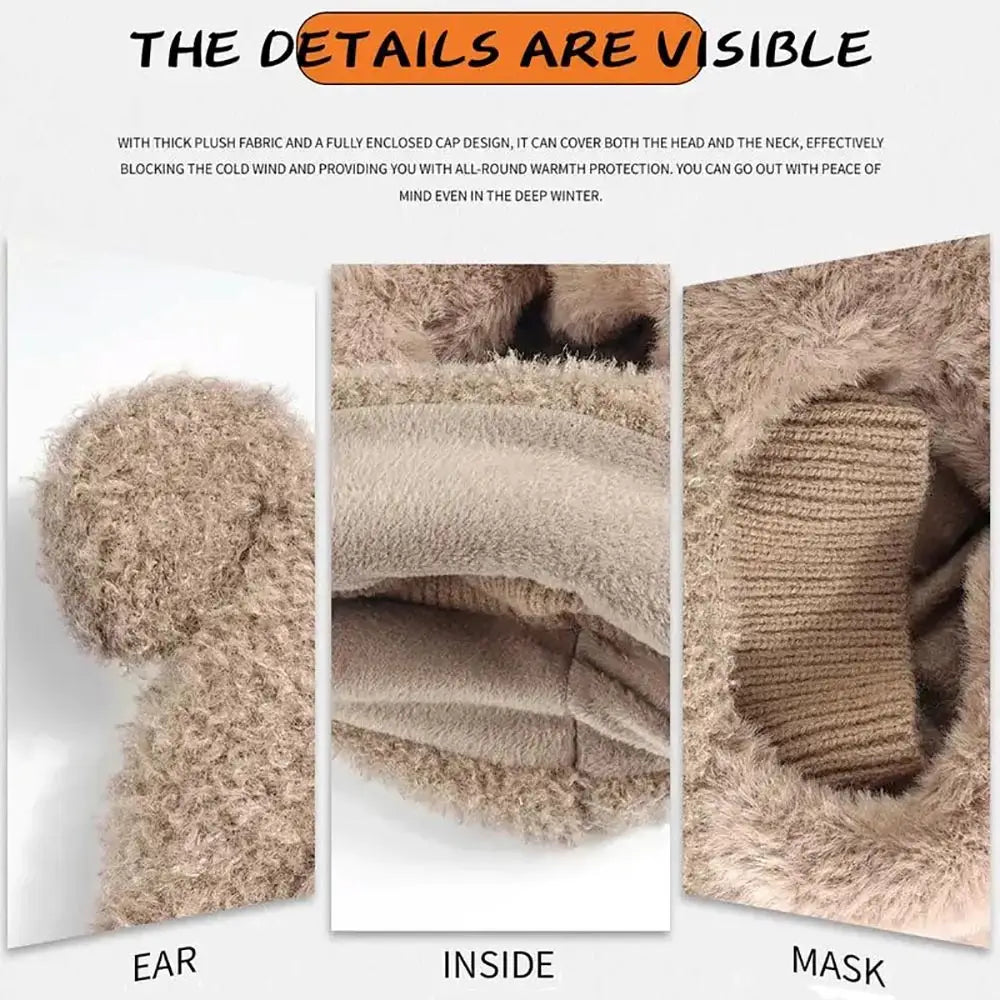 Close-up of the soft knit fabric on the bear ear hat
