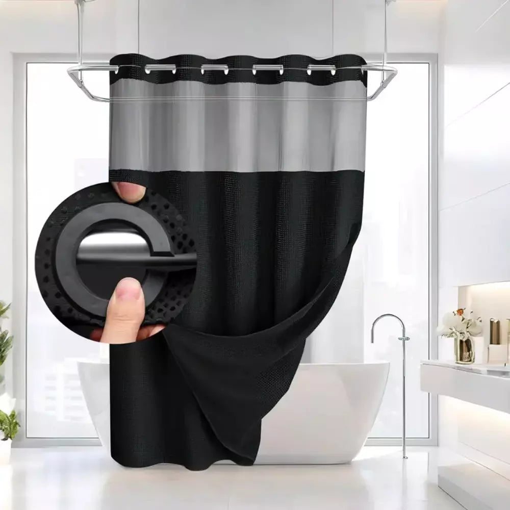 Black waffle texture shower curtain