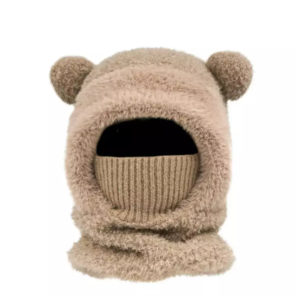 Brown bear ear knit winter hat