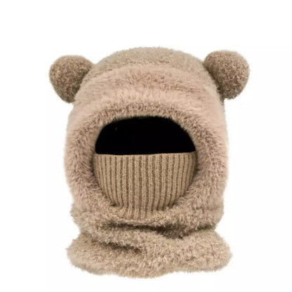 Brown bear ear knit winter hat
