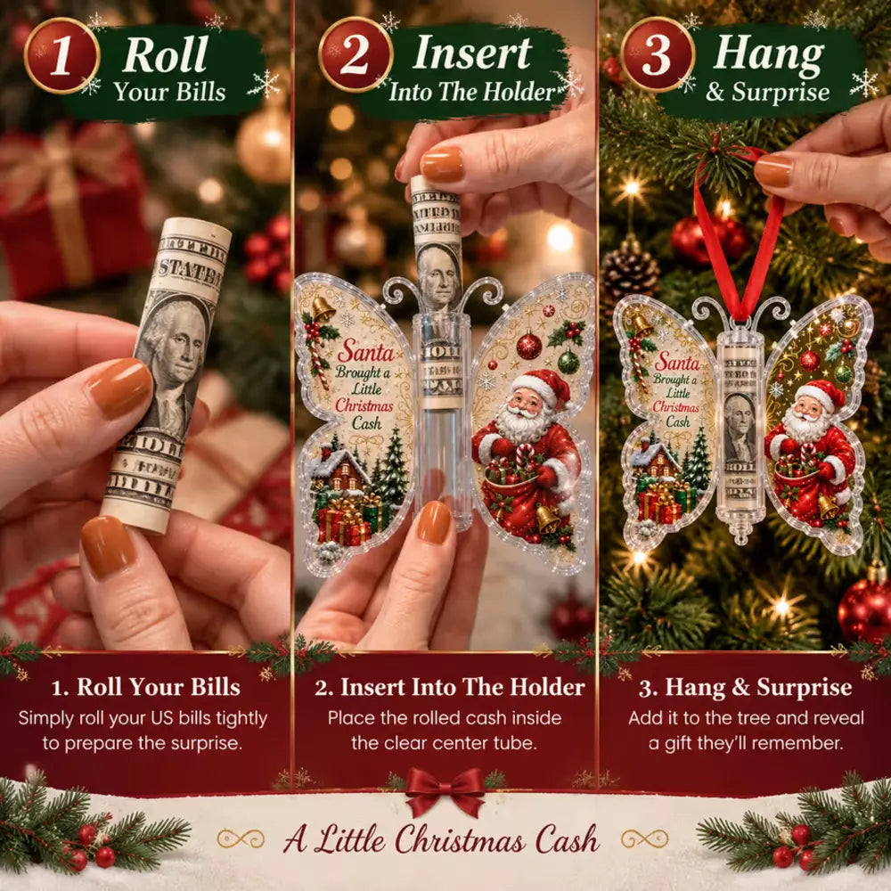 Butterfly Christmas ornament shown as a creative cash gift