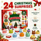 Christmas-themed dumpling advent calendar set with a red gift box labeled 'Dumpling Advent Calendar' and '24 Christmas Surprises,' surrounded by small colorful cute dumplings and holiday decorations on a white background with feature callouts.