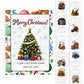 A Christmas-themed gift card book set shown on a white background, with the front cover featuring a decorated Christmas tree, ornaments, and the text 'Merry Christmas! A gift card book made just for you!' on the left, and several interior card pages with gift illustrations displayed on the right.