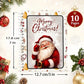 A Christmas-themed spiral notebook with a Santa Claus cover design, shown with dimension markings of 17.8 cm by 12.