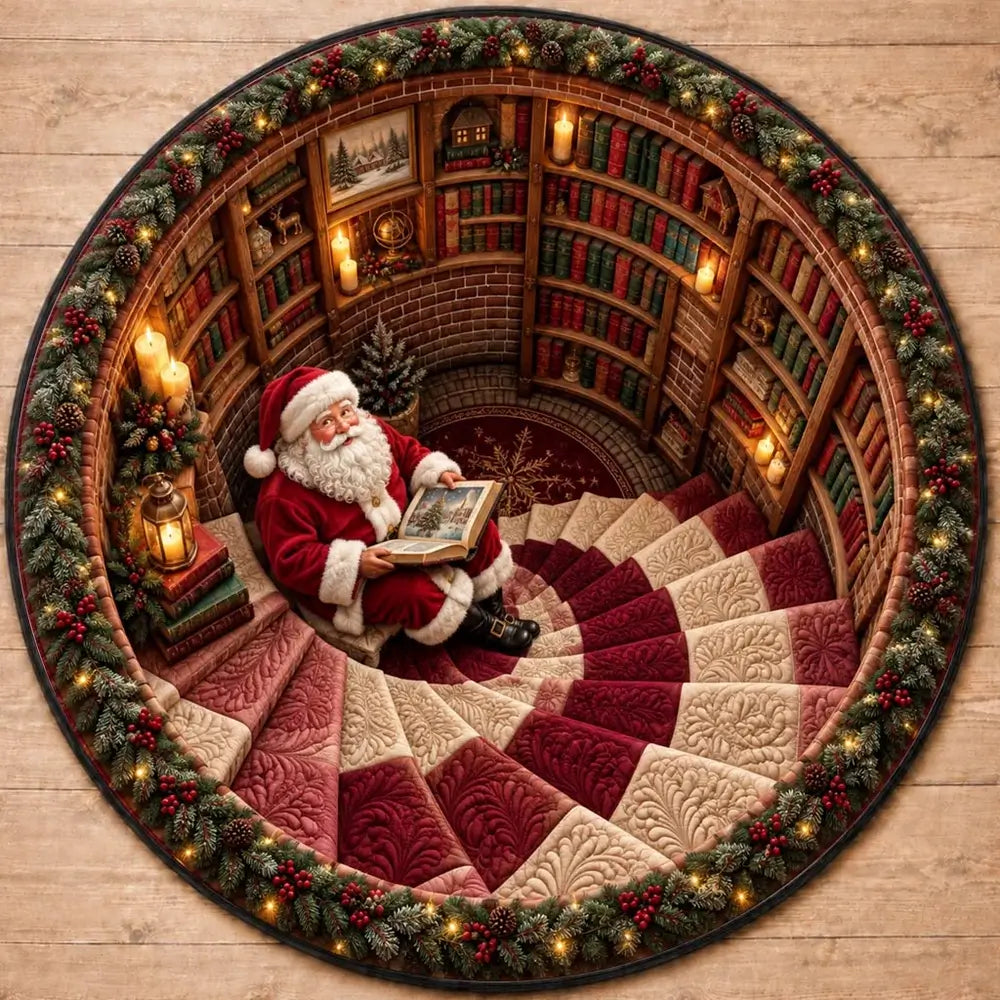 Christmas santa round rug displayed as seasonal home decor