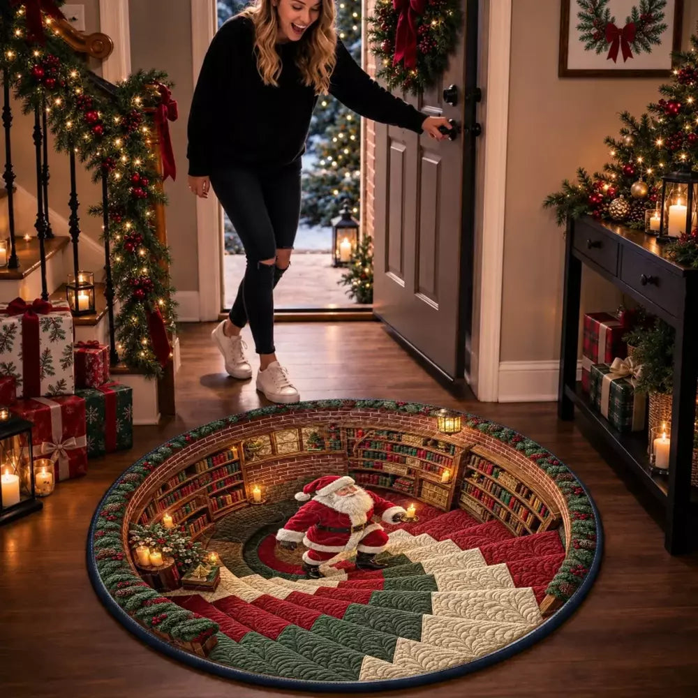 Christmas round rug displayed as seasonal home decor