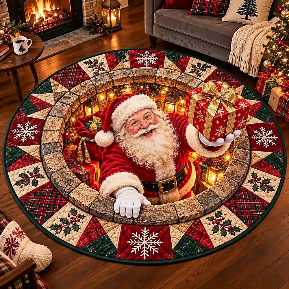 Christmas Santa Gift Round Rug - C049