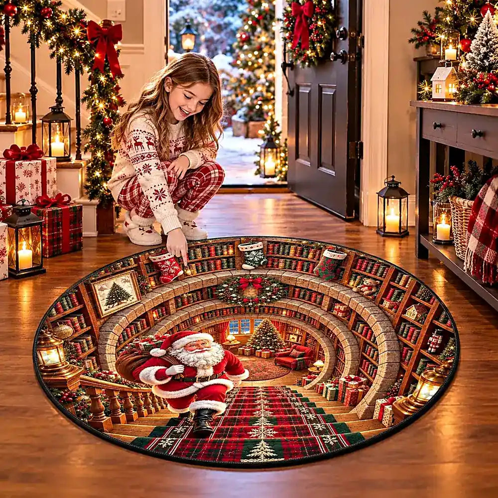 Christmas Santa With Library Round Rug 2 - C057