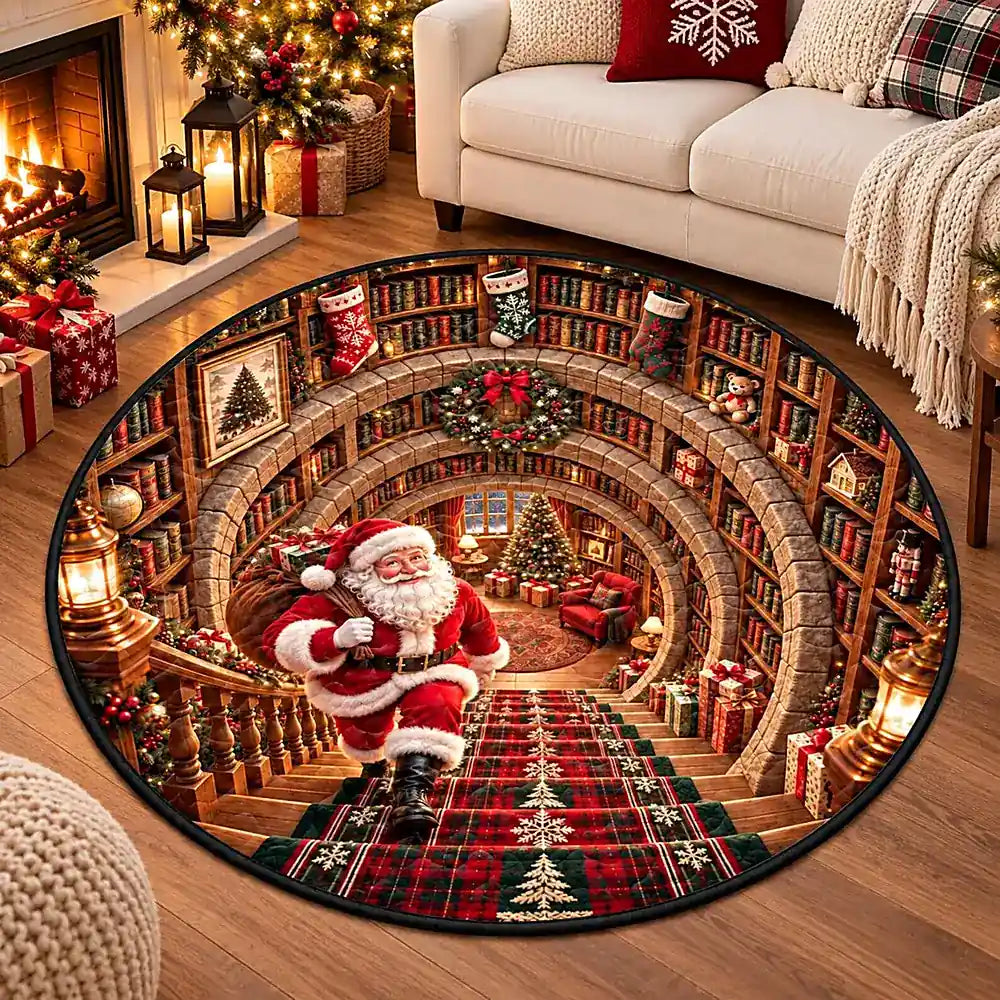 Christmas Santa With Library Round Rug 2 - C057