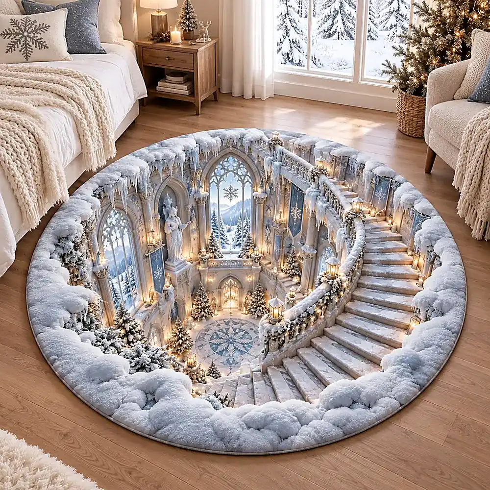 Christmas Snow Staircase Round Rug 2 - C065