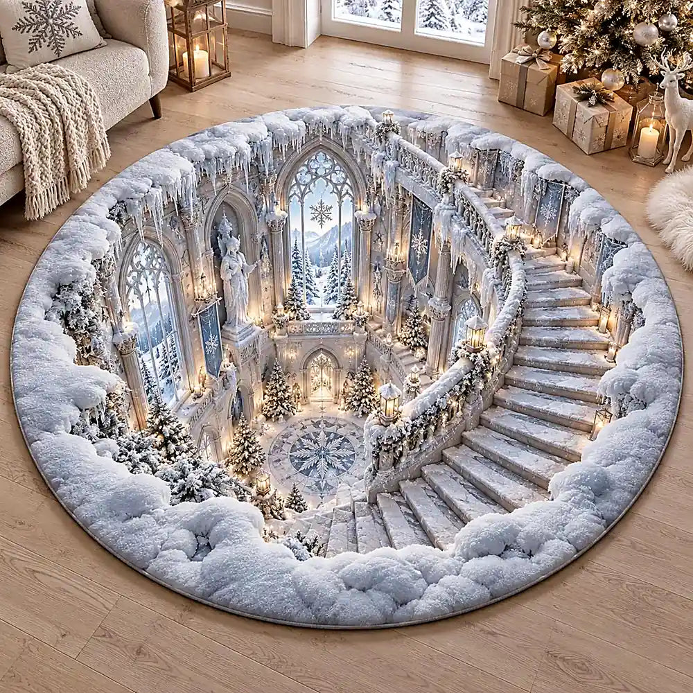 Christmas Snow Staircase Round Rug 2 - C065