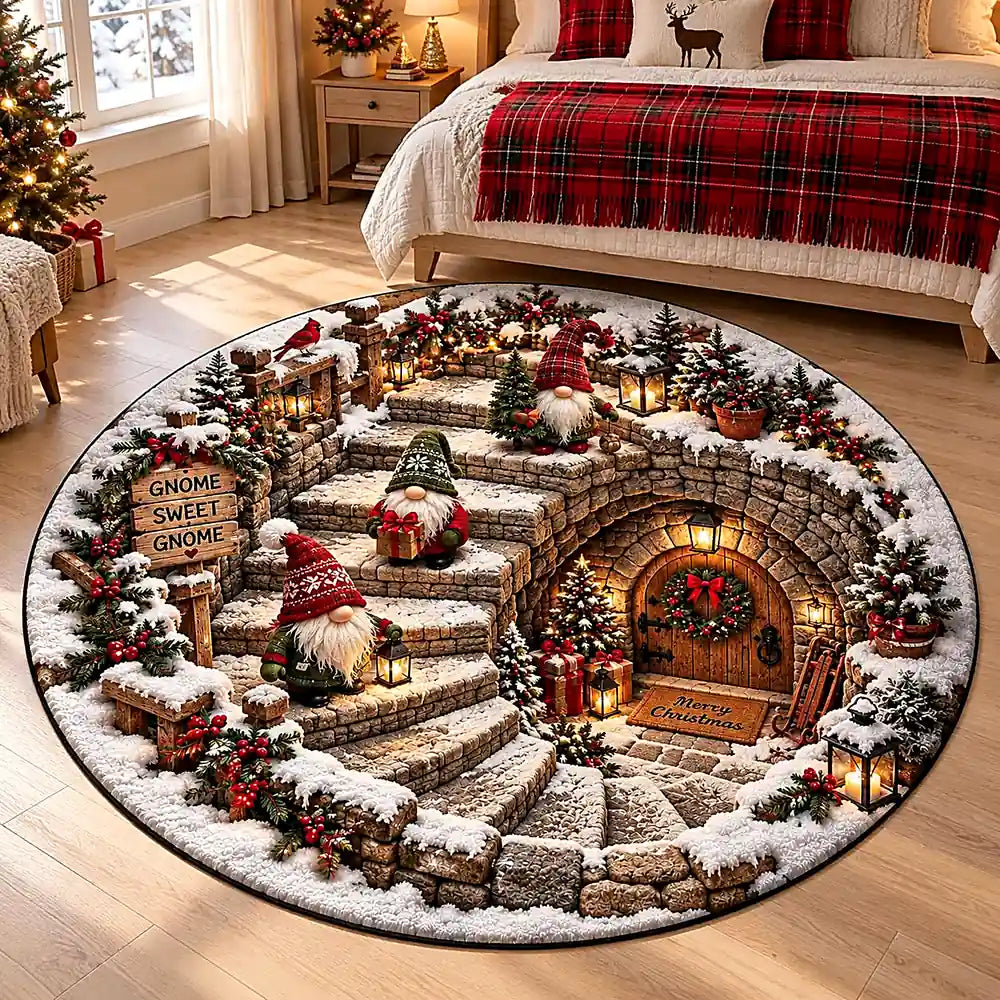 Christmas Sweet Gnome Round Rug - C063
