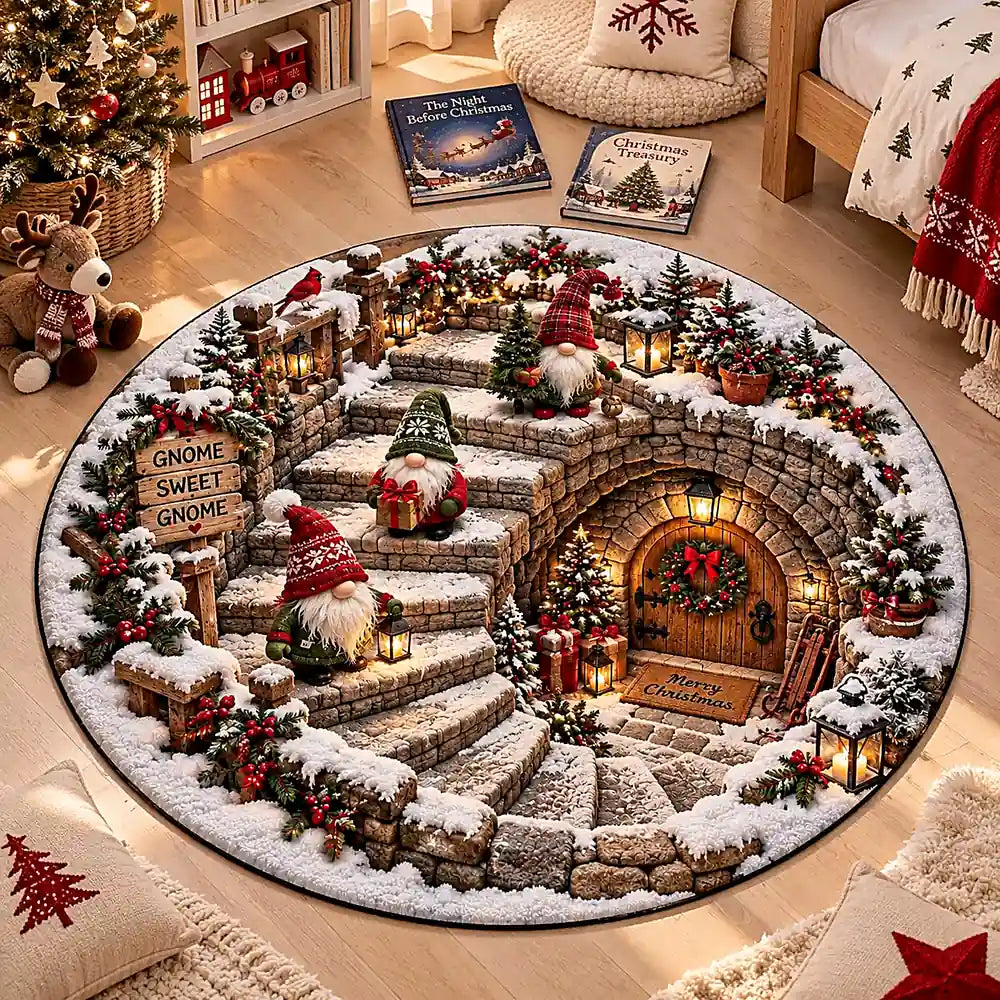 Christmas Sweet Gnome Round Rug - C063