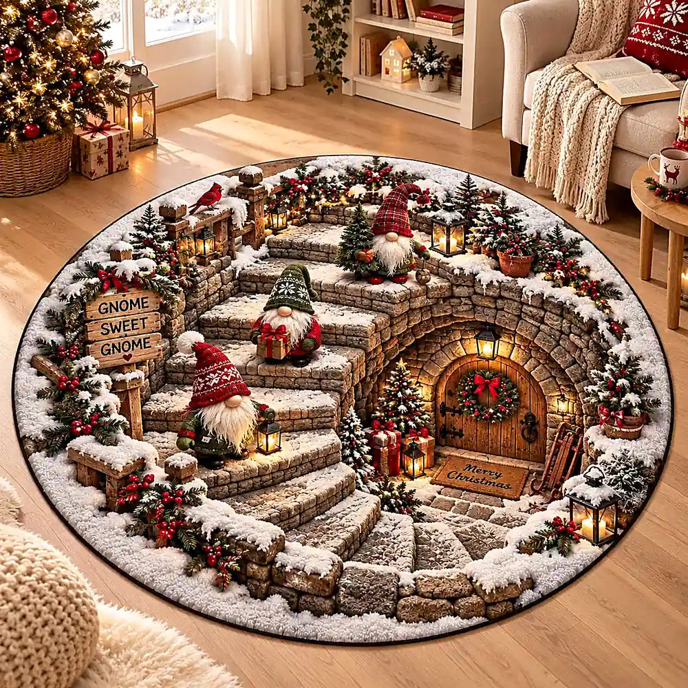 Christmas Sweet Gnome Round Rug - C063