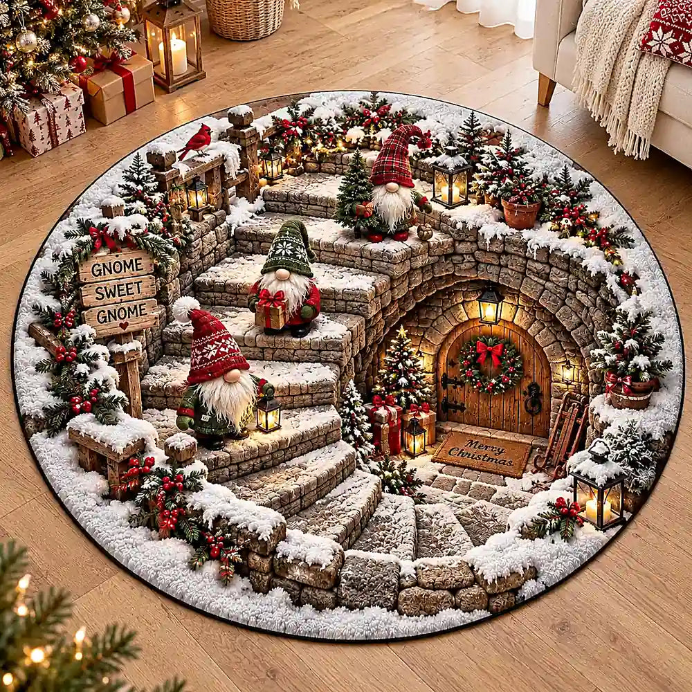 Christmas Sweet Gnome Round Rug - C063