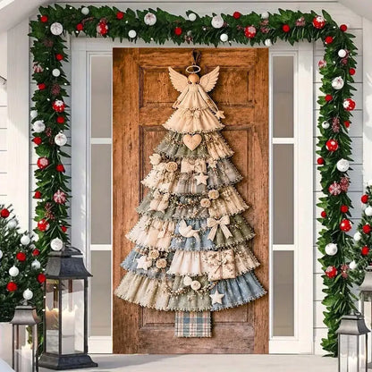 Christmas door decoration with an angel-themed design
