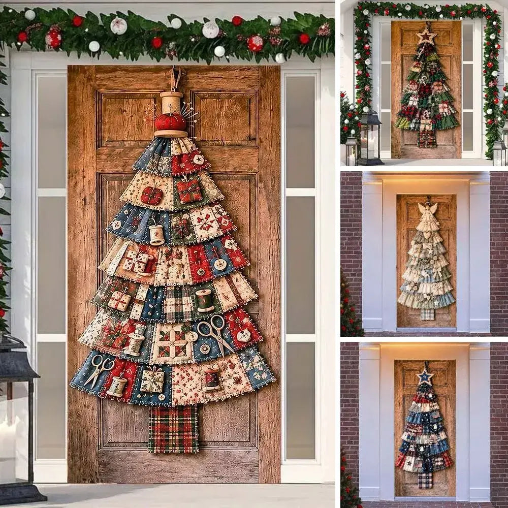 Quilted Christmas tree door decoration for festive front door styling